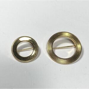 MONET Brooch Circle Donut Gold Tone Pin Vintage Lot of Two